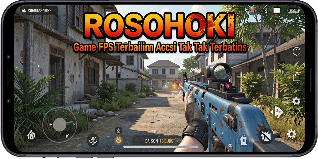 Screenshot gameplay <strong>ROSOHOKI</strong> menunjukkan aksi tembak-menembak yang mendebarkan.
