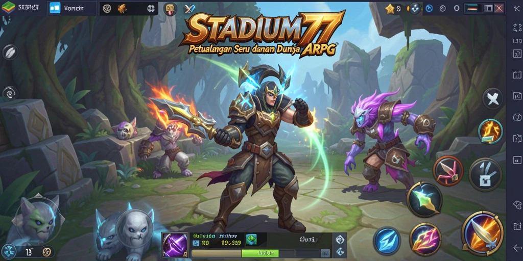 Screenshot menampilkan aksi seru dalam gameplay ARPG STADIUM77.