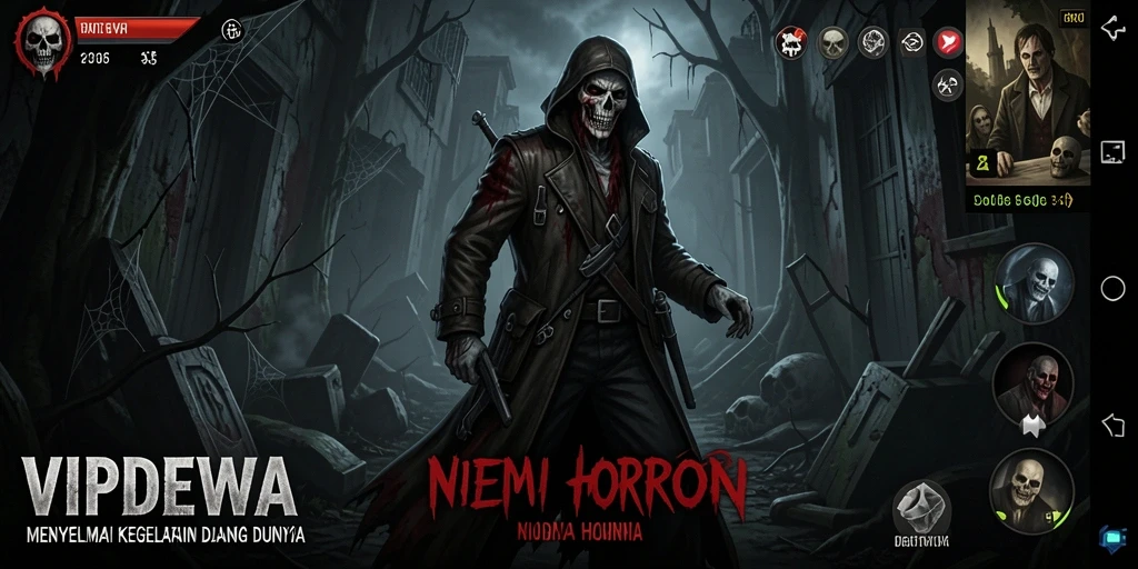 Tangkapan layar gameplay VIPDEWA menampilkan suasana horor yang mencekam.