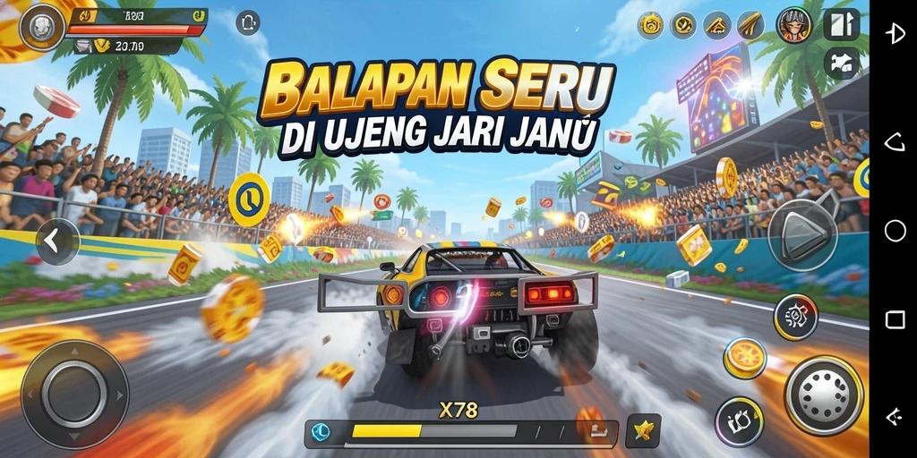 Screenshot gameplay X78 menampilkan aksi balap yang mendebarkan.